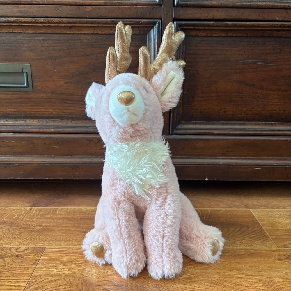 Pink Plush Reindeer with Gold Accents